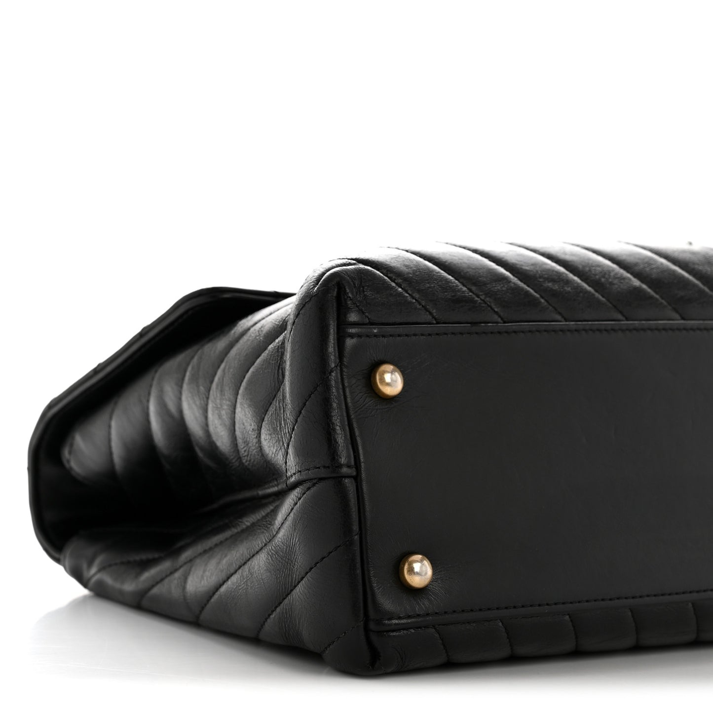 Calfskin Lizard Chevron Quilted Medium Coco Handle Flap Black