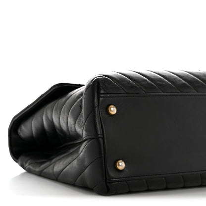 Chanel Calfskin Lizard Chevron Quilted Medium Coco Handle Flap Black 9 of 15