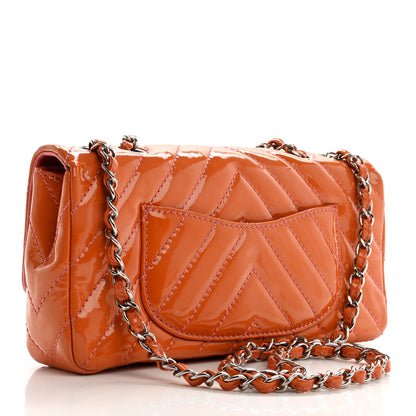 Chanel Patent Calfskin Chevron Quilted East West Flap Orange Pink 3 of 11