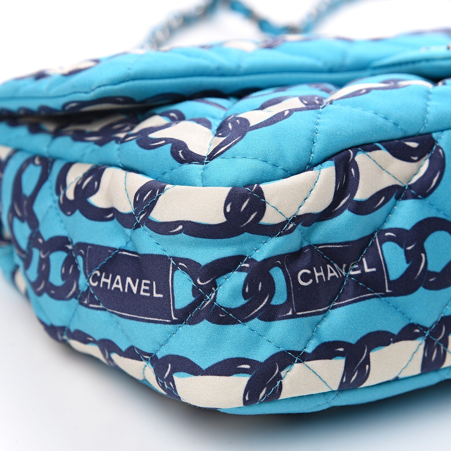Chanel Silk Chain Printed Medium Single Flap Blue 7 of 8