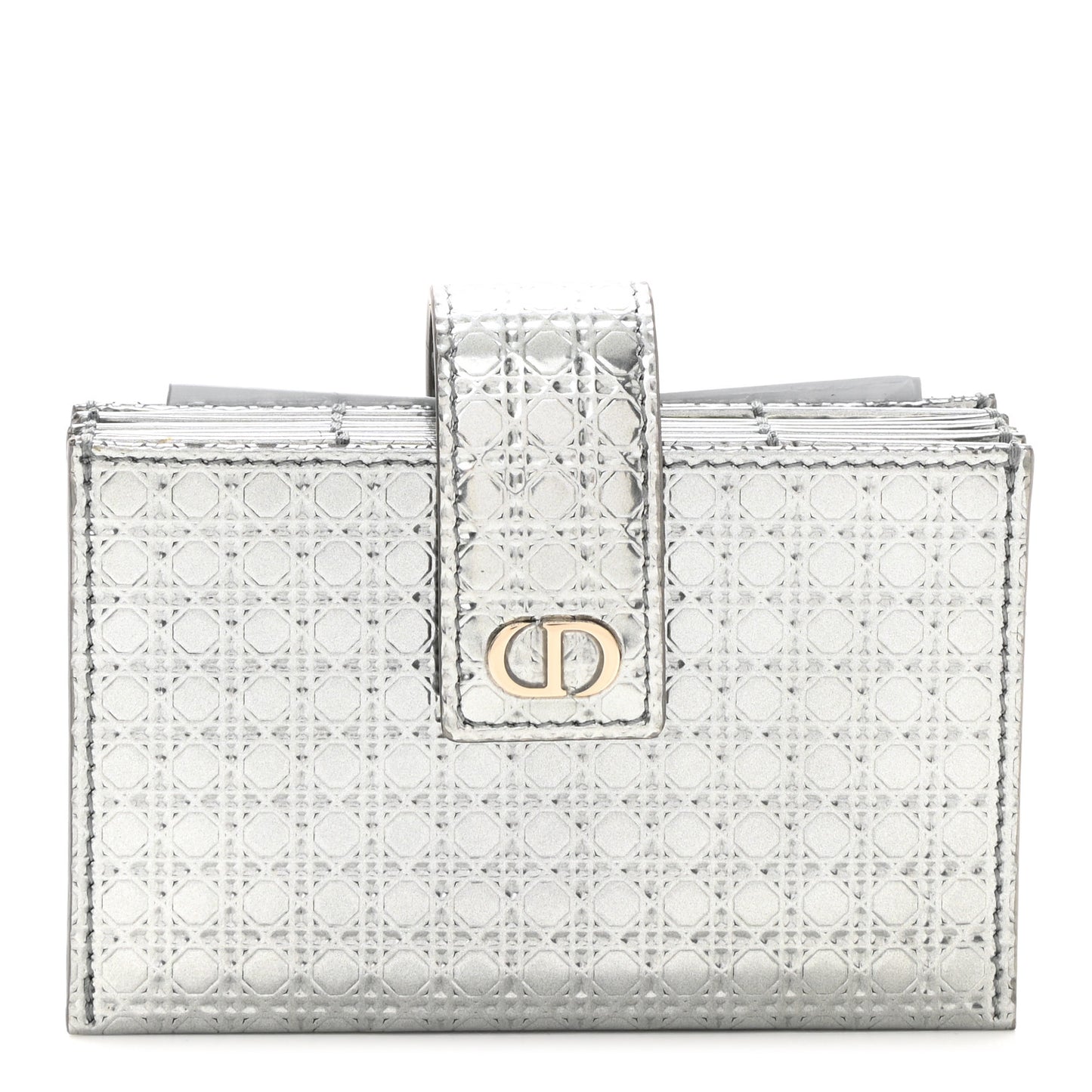Metallic Patent Micro-Cannage Montaigne Gusseted Card Holder Silver