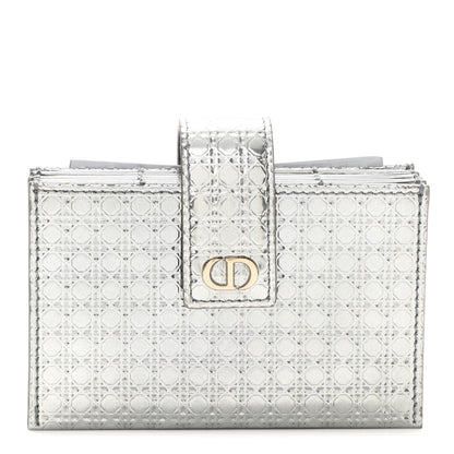 Christian Dior Metallic Patent Micro-Cannage Montaigne Gusseted Card Holder Silver 1 of 8