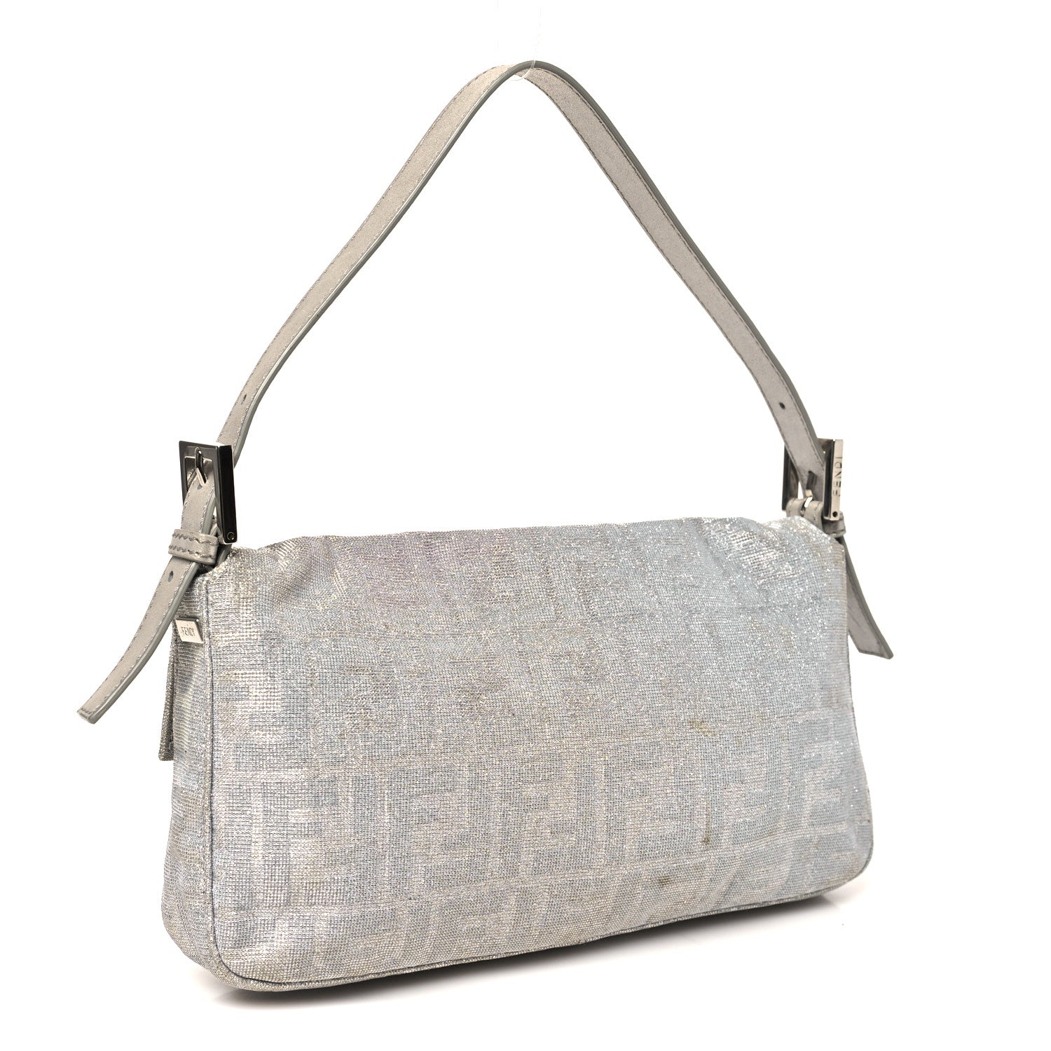 Fendi Metallic Lurex Zucca Vitello Baguette Argento 3 of 10