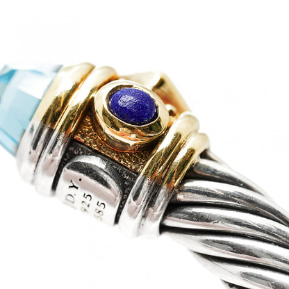 David Yurman Sterling Silver 14K Yellow Gold Blue Topaz Lapis Lazuli 5mm Cable Renaissance Bracelet 6 of 7