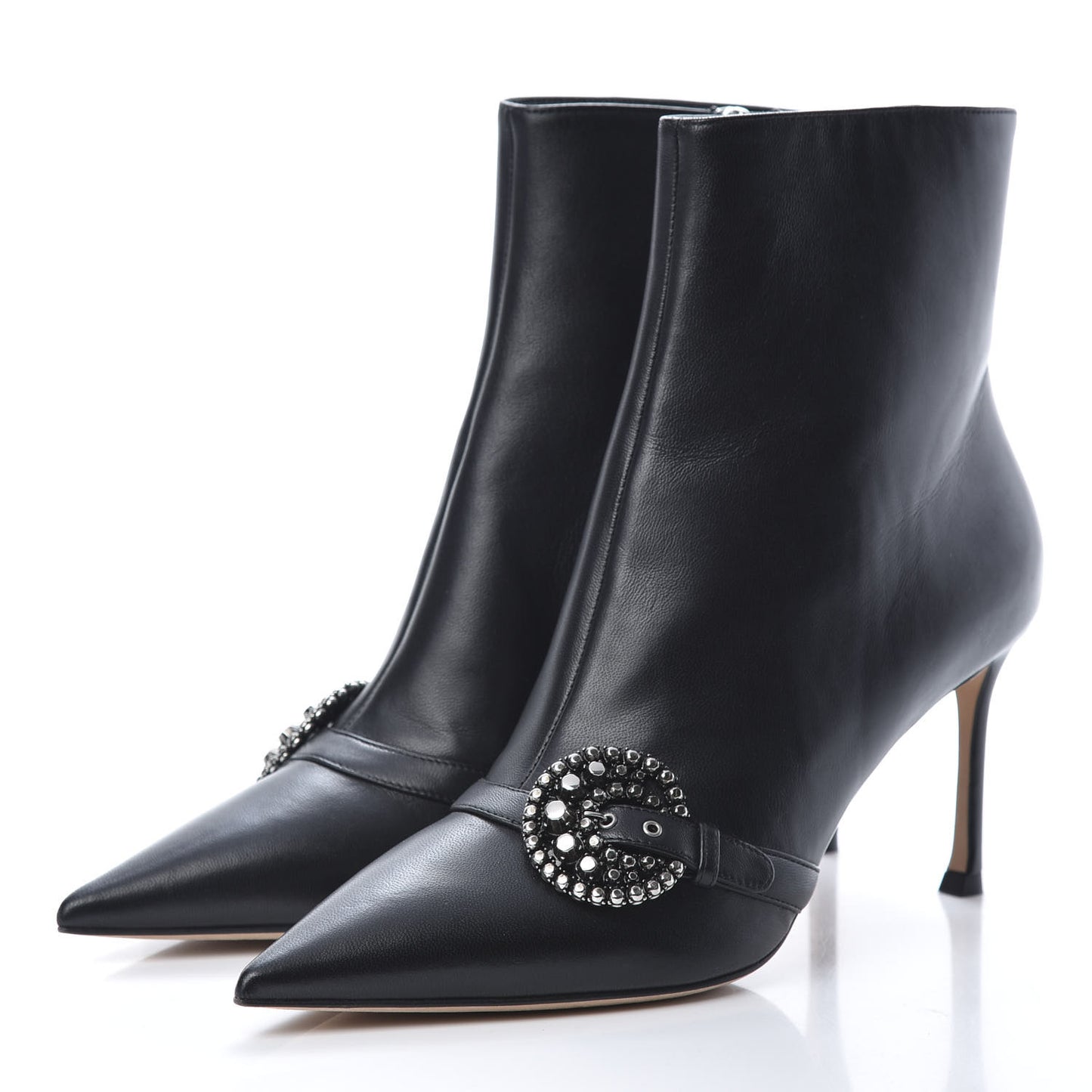 Lambskin Studded Buckle Ankle Boots 39 Black