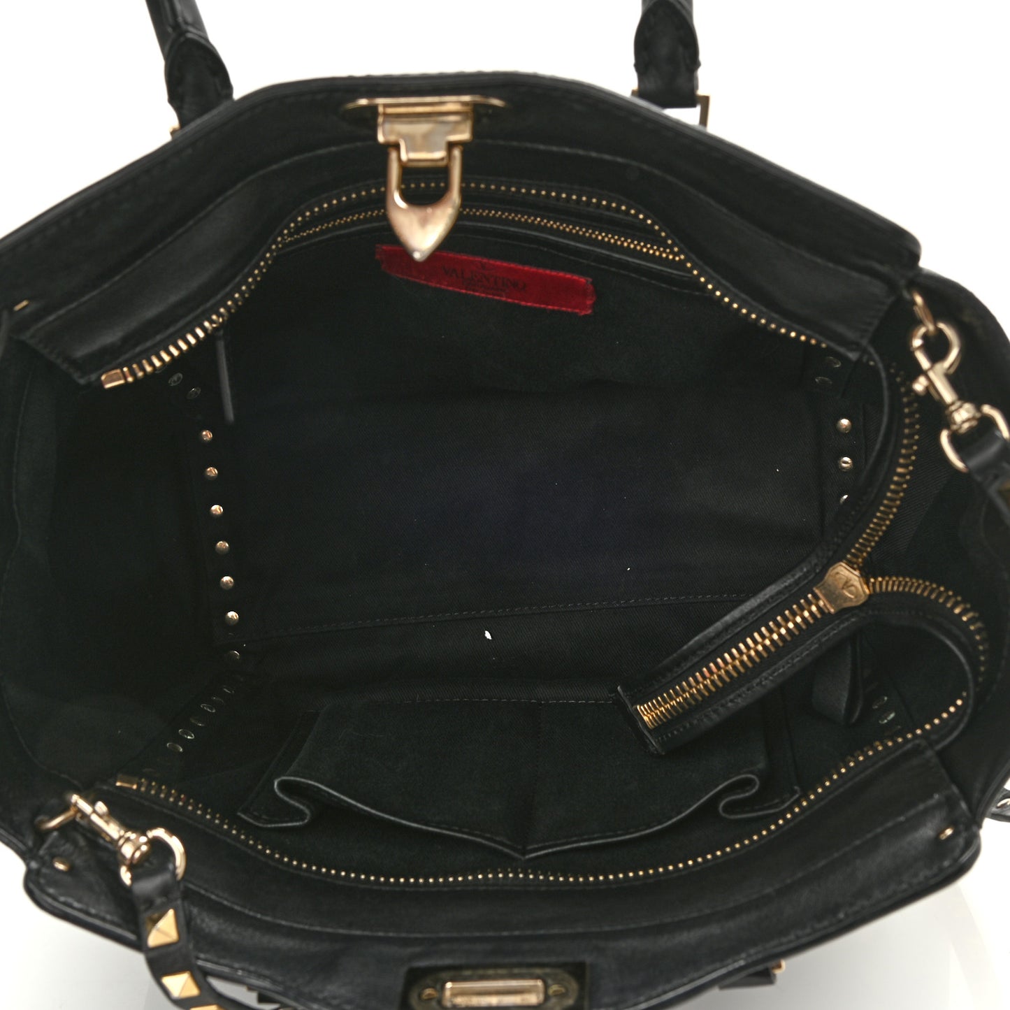 Vitello Rockstud Double Handle Tote Black