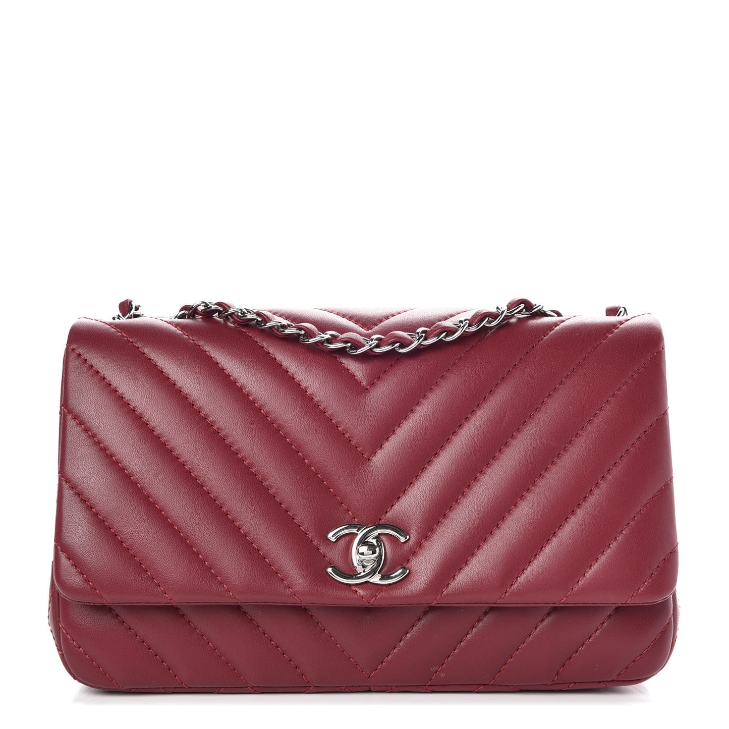 Lambskin Surpique Chevron Medium Single Flap Dark Red