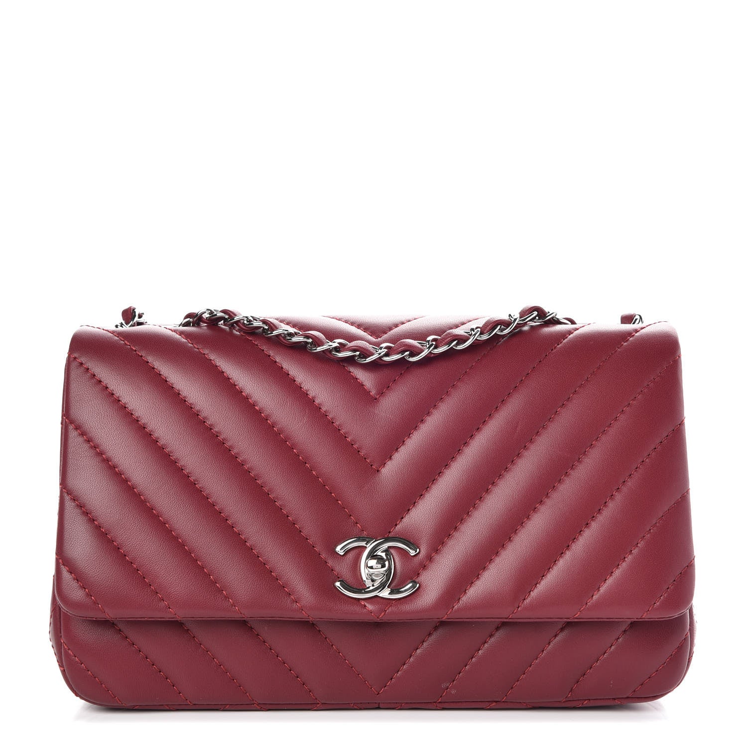 Chanel Lambskin Surpique Chevron Medium Single Flap Dark Red 1 of 7