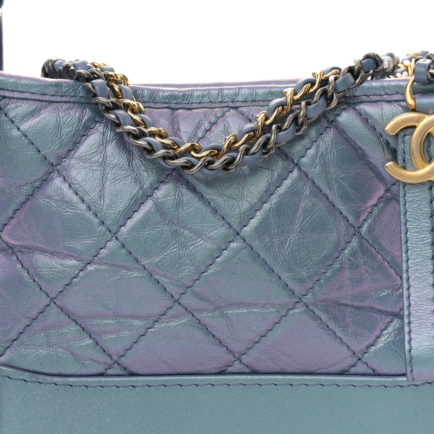 Chanel Iridescent Aged Calfskin Quilted Small Gabrielle Hobo Blue 8 of 11