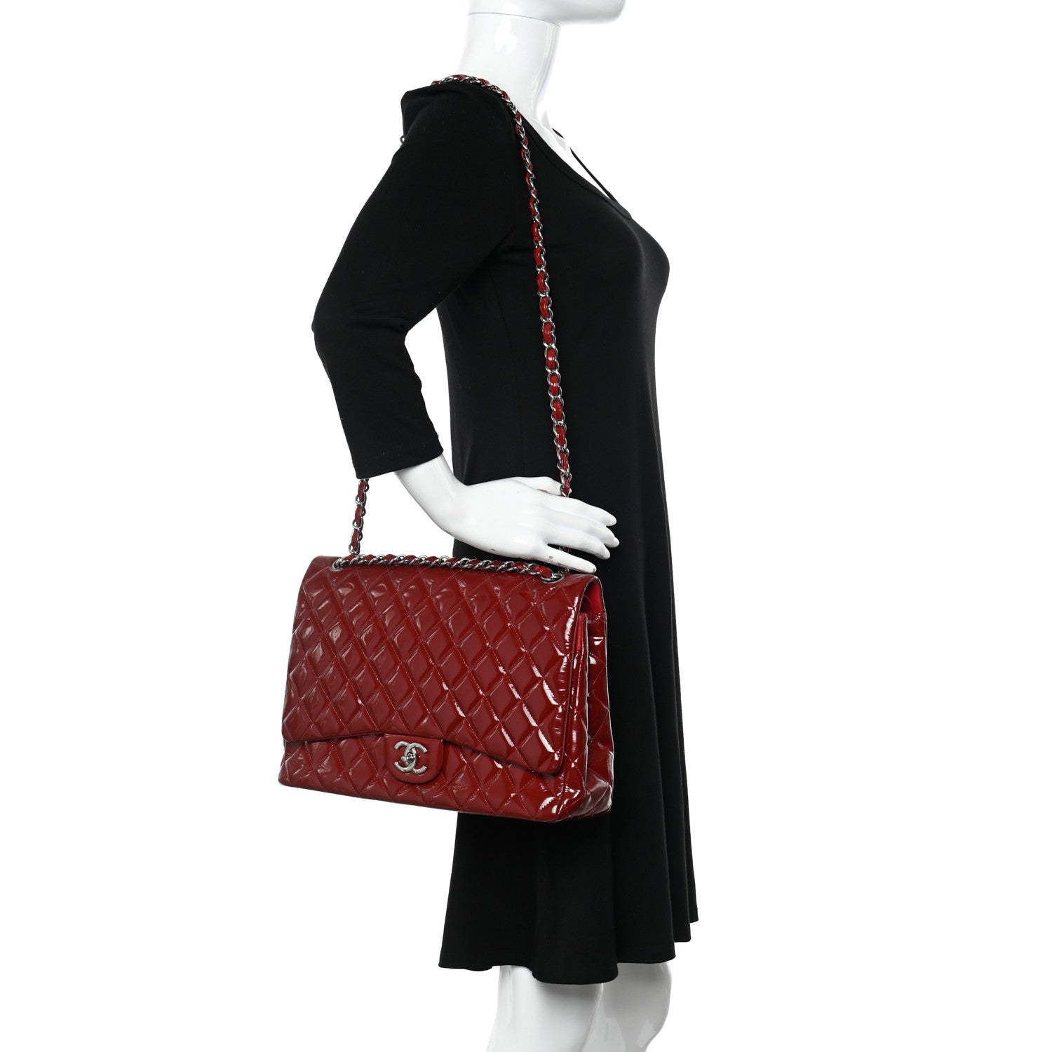 Chanel Patent Quilted Maxi Double Flap Red 2 of 10