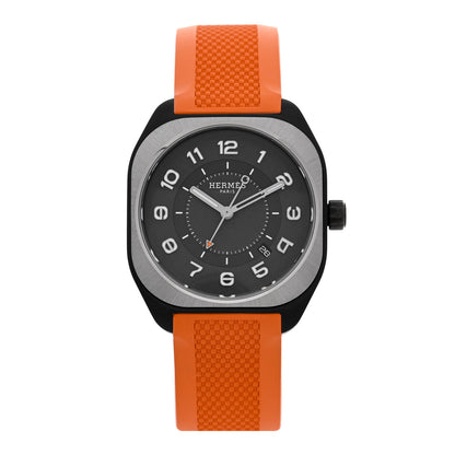 Hermes DLC Coated Titanium Rubber 39mm H08 Automatic Watch Orange 1 of 5