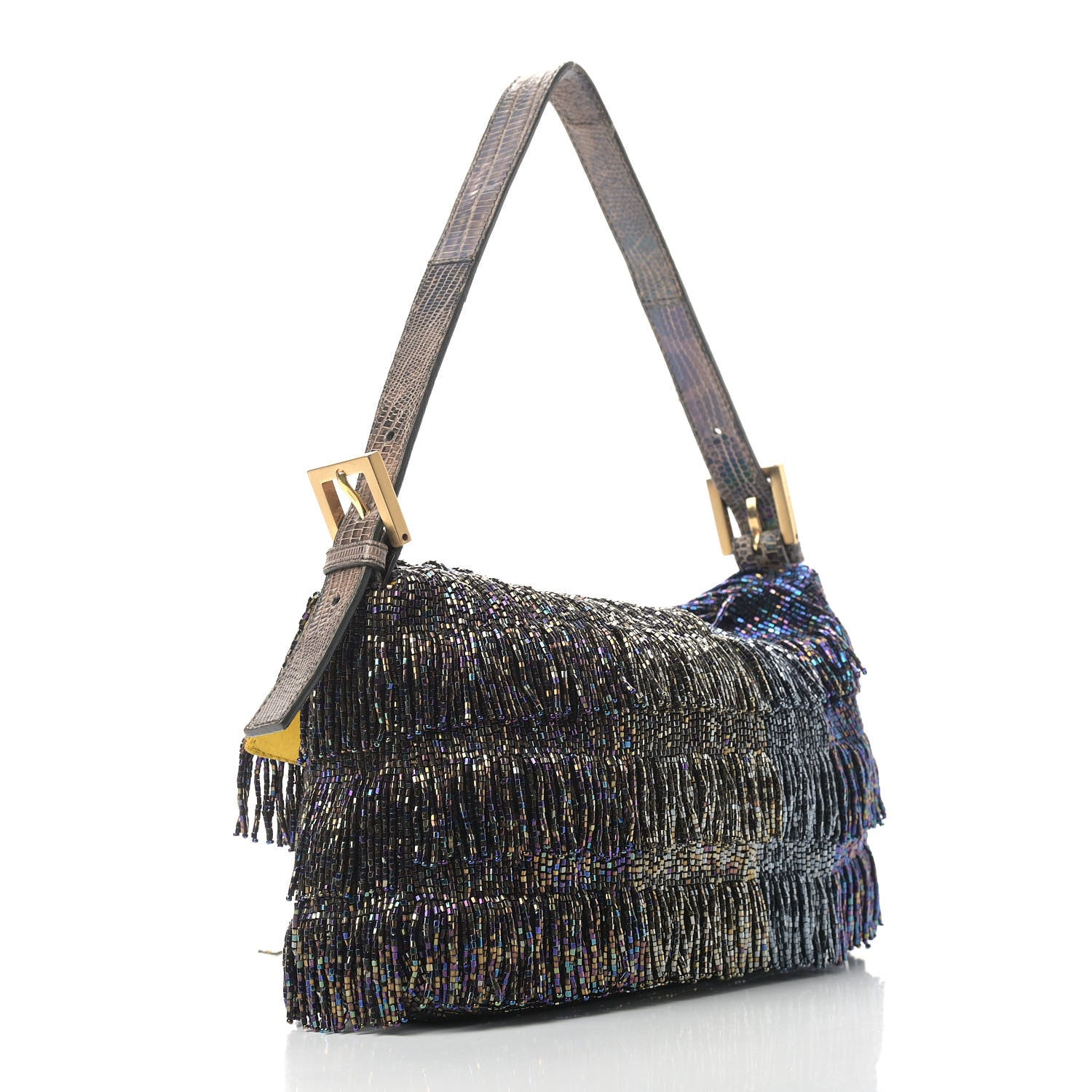 Fendi Lizard Beaded Fringe Baguette Multicolor 3 of 14