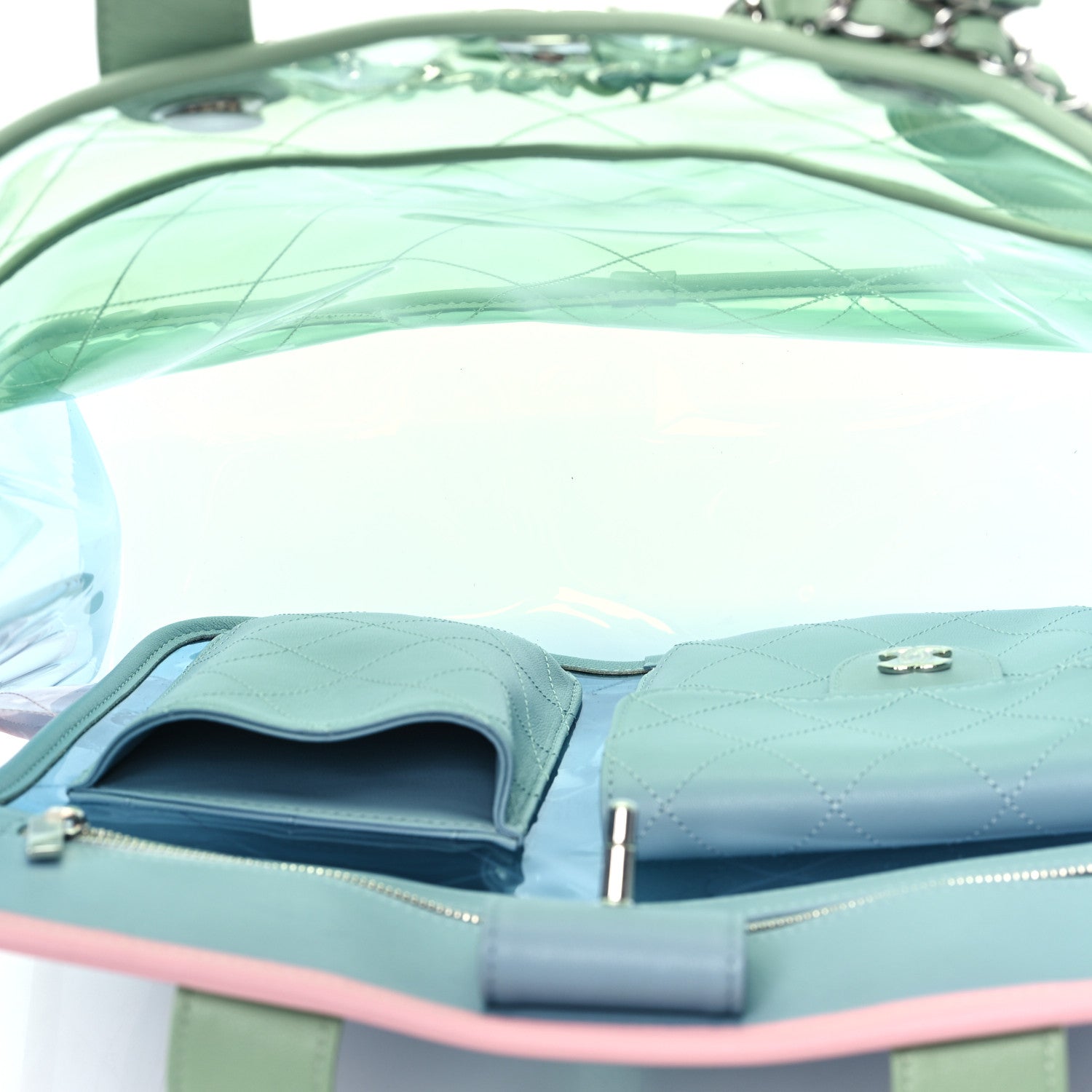 Chanel PVC Lambskin Stitched Medium Coco Splash Shopping Bag Blue Green Pink 5 of 11