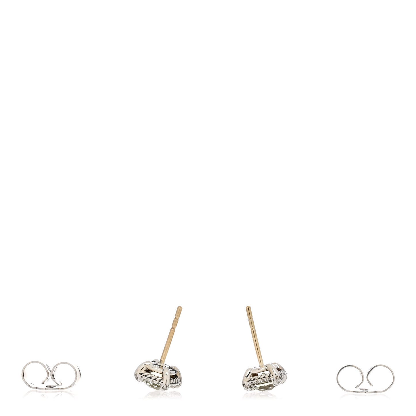 Sterling Silver Diamond Prasiolite Petite Chatelaine Pave Bezel Stud Earrings