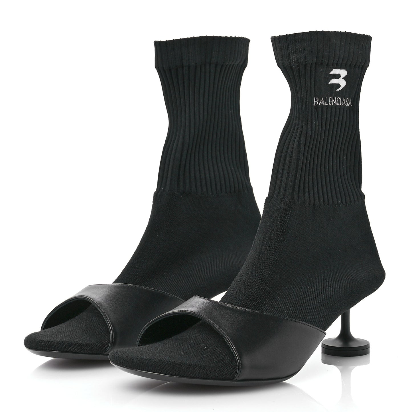 Calfskin Knit Sock Bootie 37 Black