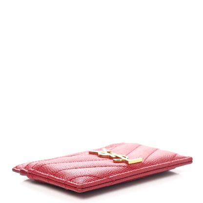 Saint Laurent Grain De Poudre Matelasse Chevron Monogram Credit Card Case Rouge Eros 4 of 9