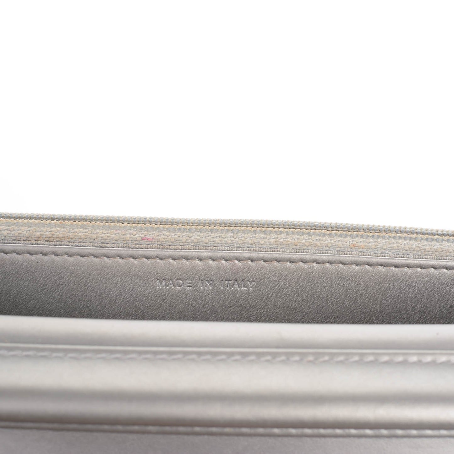 Metallic Patent Calfskin Quilted Boy Wallet on Chain WOC Silver