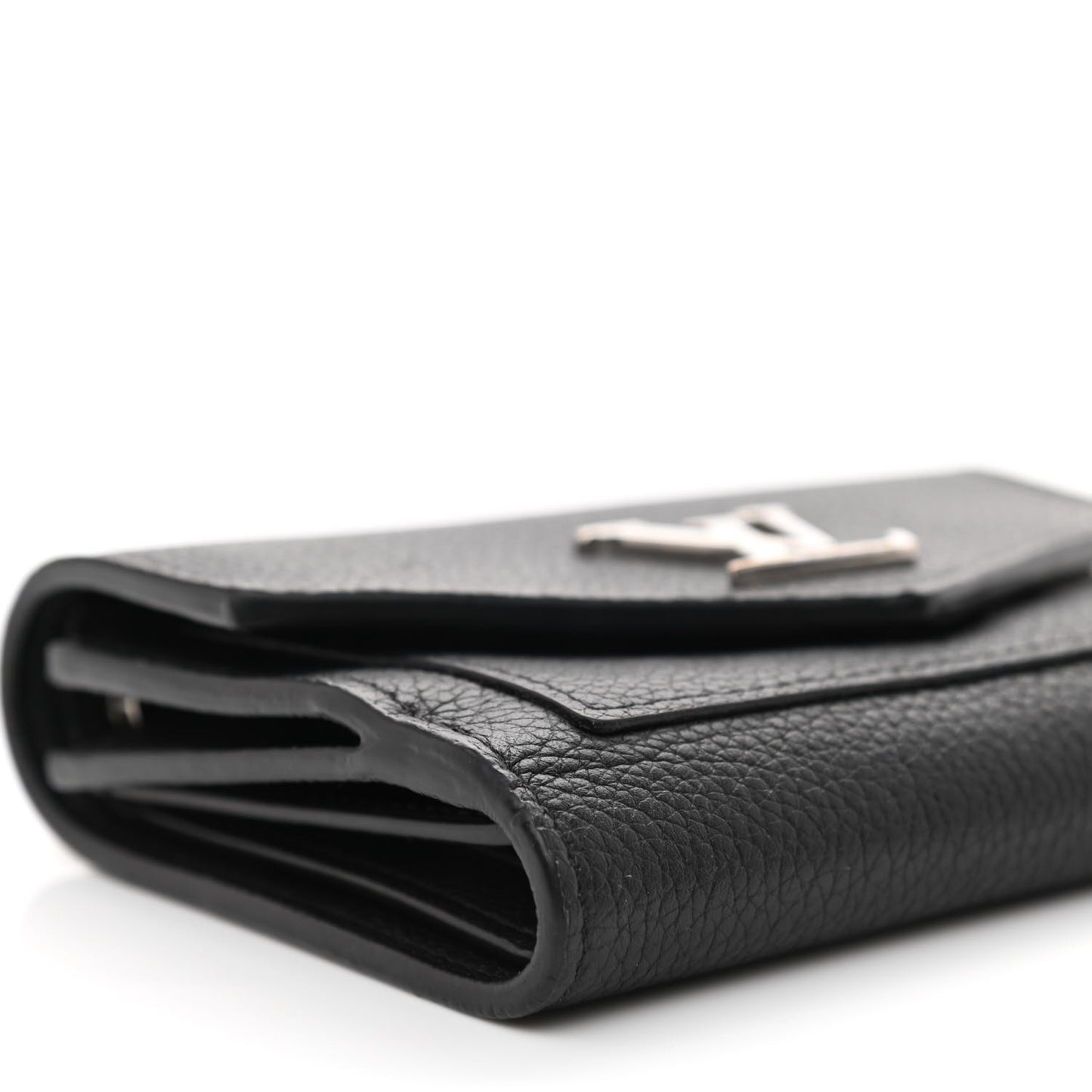 Soft Calfskin My Lockme Compact Wallet Black
