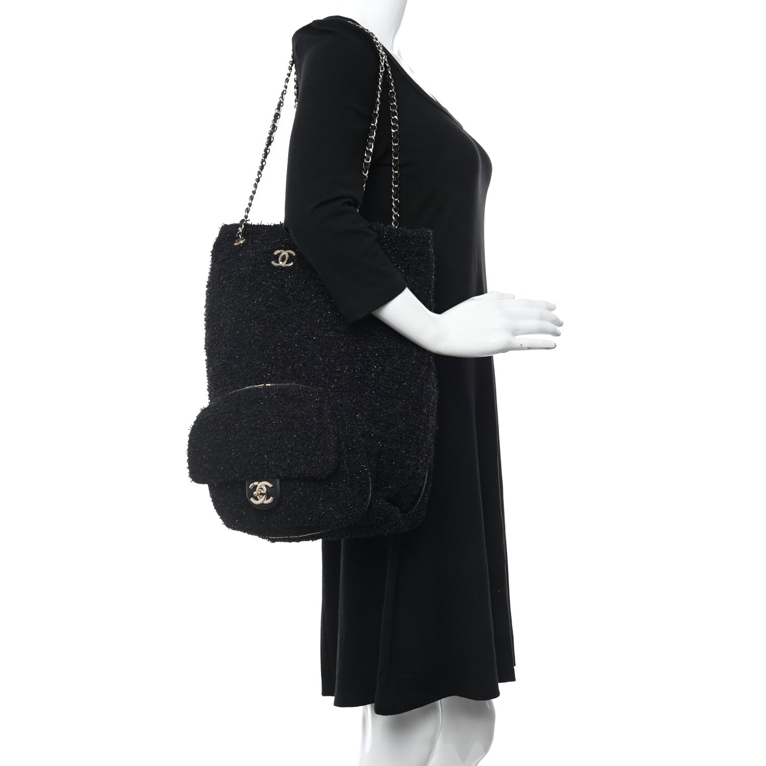 Chanel Tweed Coco Beach Convertible Flap Tote Black 2 of 11