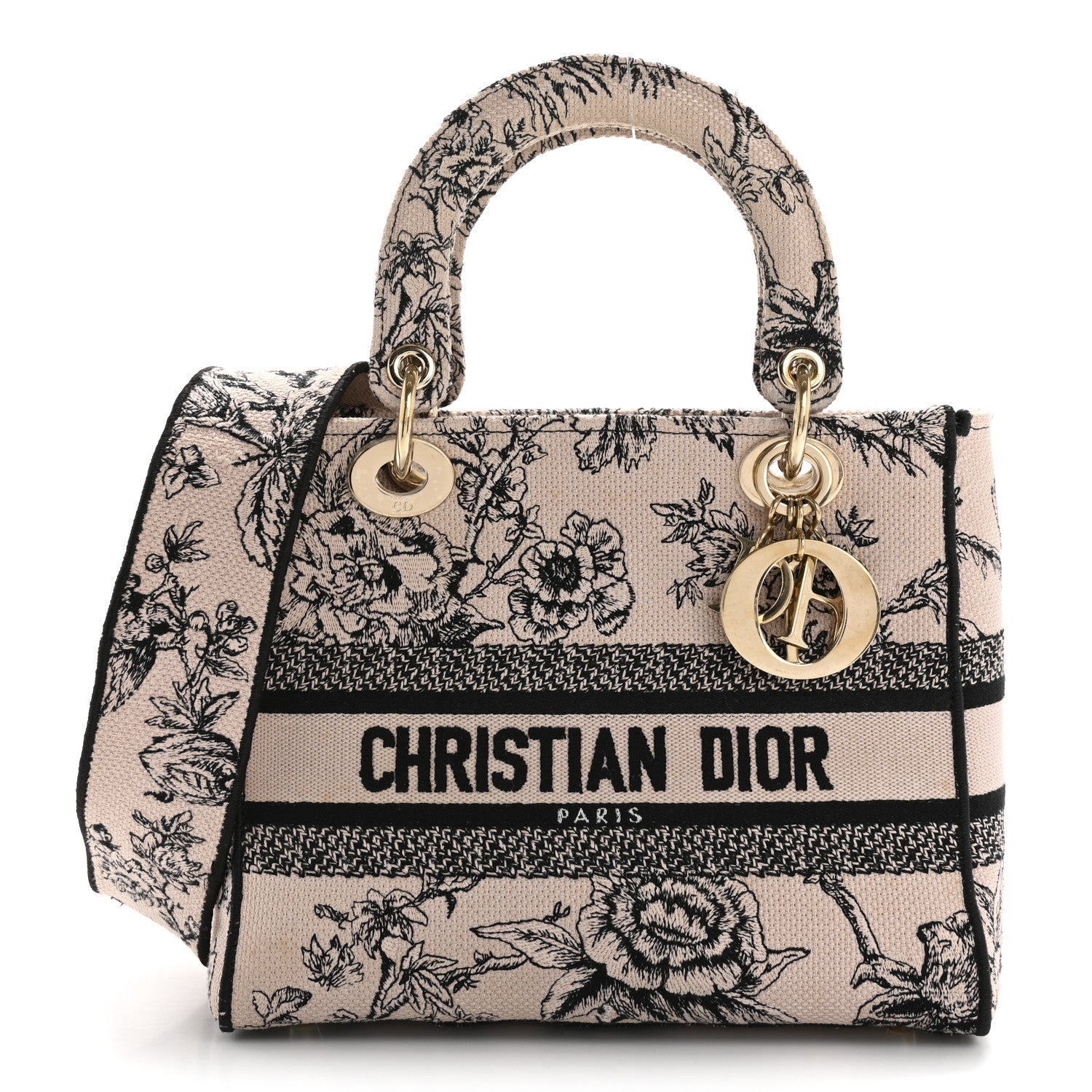 Christian Dior Canvas Embroidered Jardin Botanique Medium Lady D-Lite Light Pink Black 1 of 15