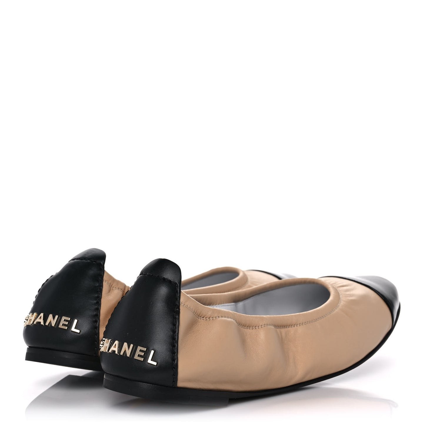 Lambskin Shiny Goatskin Calfskin Ballerina Flats 39.5 Beige Black
