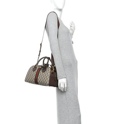 Gucci GG Supreme Monogram Textured Dollar Calfskin Web Medium Ophidia Top Handle Bowler Bag Beige Ebony New Acero 2 of 10
