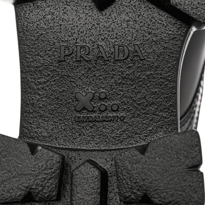 Prada Spazzolato Rois Re-Nylon Metal Triangle Logo Mens Monolith Pouch Pocket 60mm Combat Boots 10 Black 7 of 9
