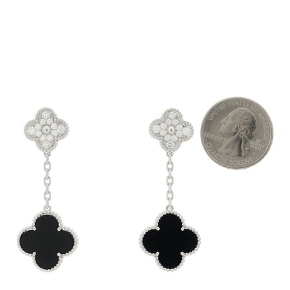 Van Cleef & Arpels 18K White Gold Diamond Black Onyx Magic Alhambra 2 Motifs Earrings 2 of 5