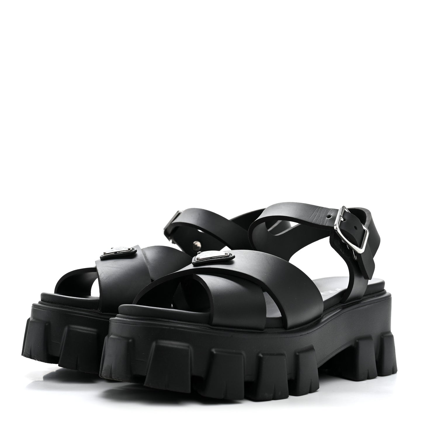 Foam Rubber Metal Triangle Logo Monolith 55mm Soft Cage Sandals 37 Black