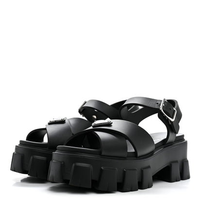 Prada Foam Rubber Metal Triangle Logo Monolith 55mm Soft Cage Sandals 37 Black 4 of 10