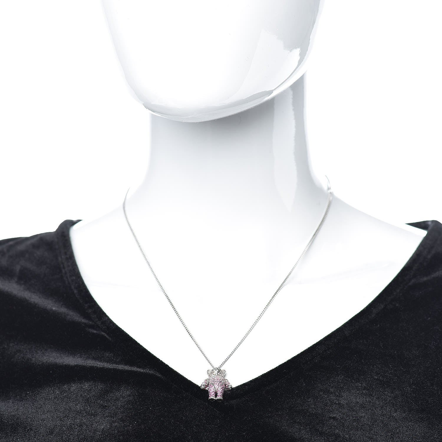 Christian Dior Crystal Teddy Bear Heart Necklace Pink Silver 2 of 5