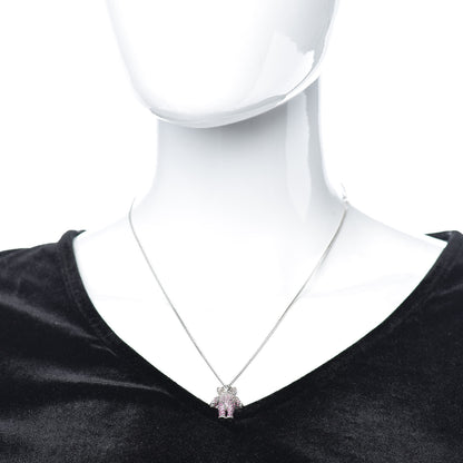 Christian Dior Crystal Teddy Bear Heart Necklace Pink Silver 2 of 5