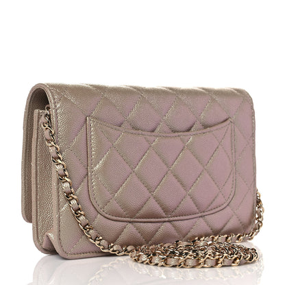 Chanel Iridescent Caviar Quilted Wallet On Chain WOC Beige 3 of 11