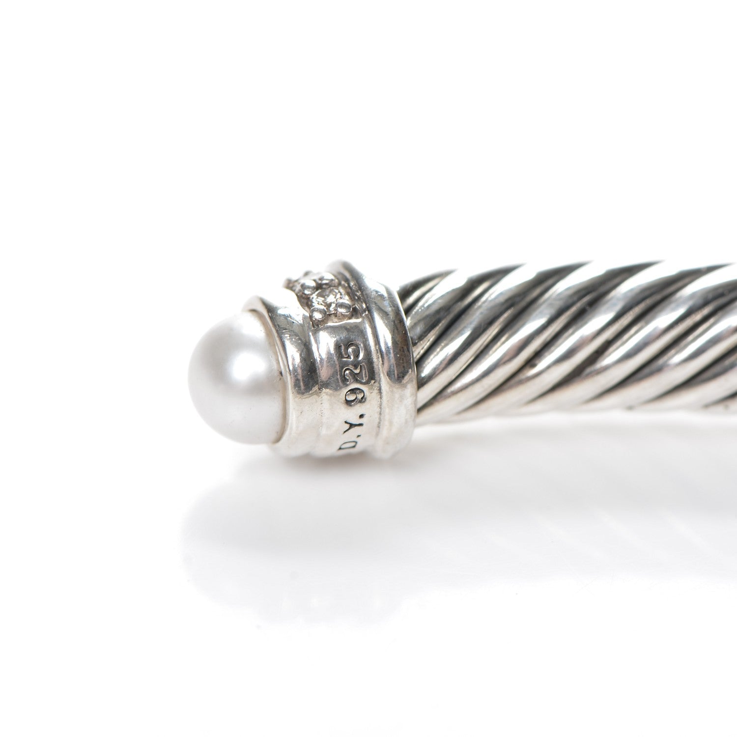 David Yurman Sterling Silver Diamond Pearl 5mm Cable Classics Bracelet 4 of 5