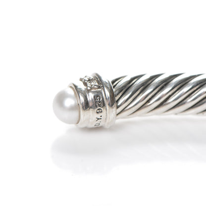 David Yurman Sterling Silver Diamond Pearl 5mm Cable Classics Bracelet 4 of 5