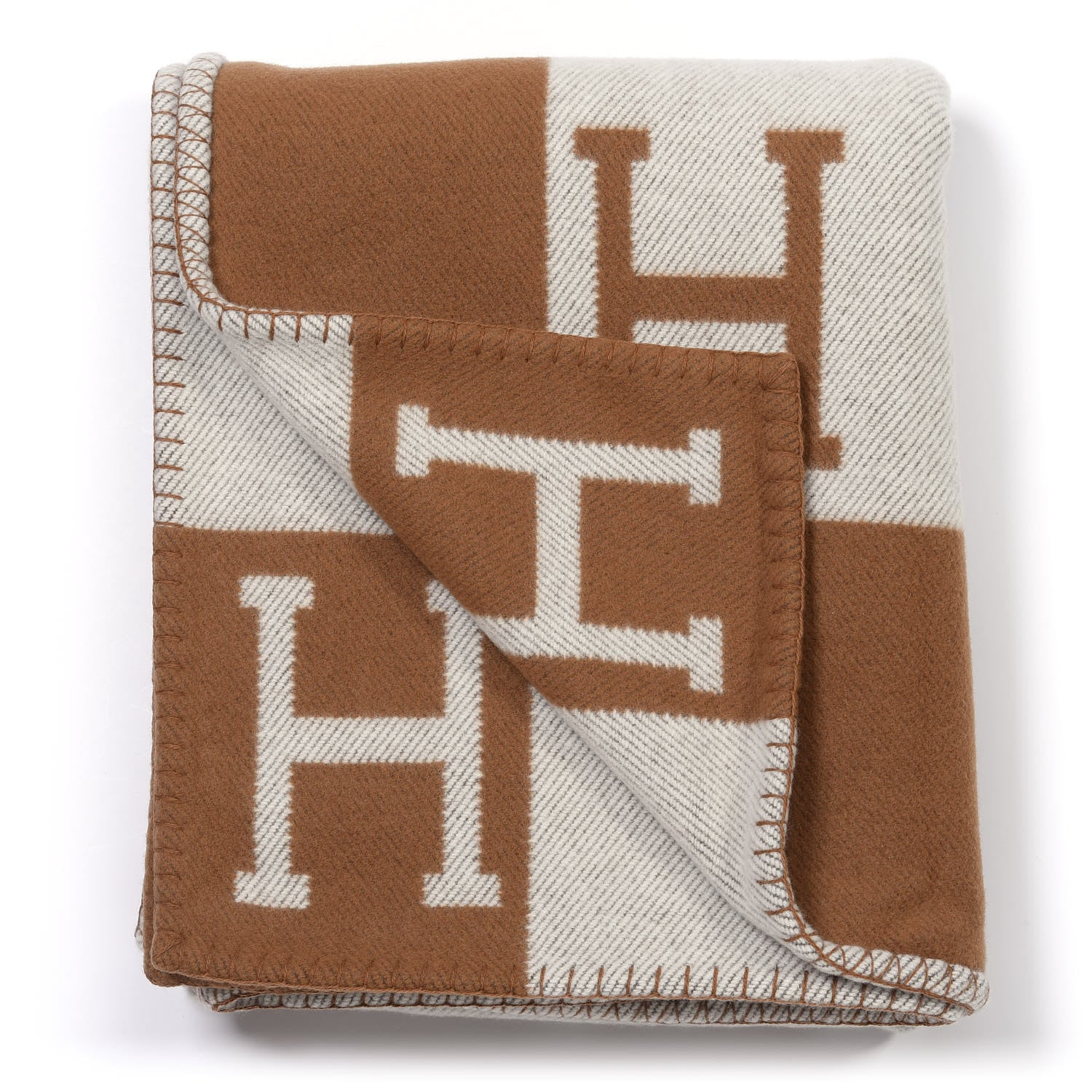 Hermes Wool Cashmere Avalon Blanket Ecru Camel 2 of 3