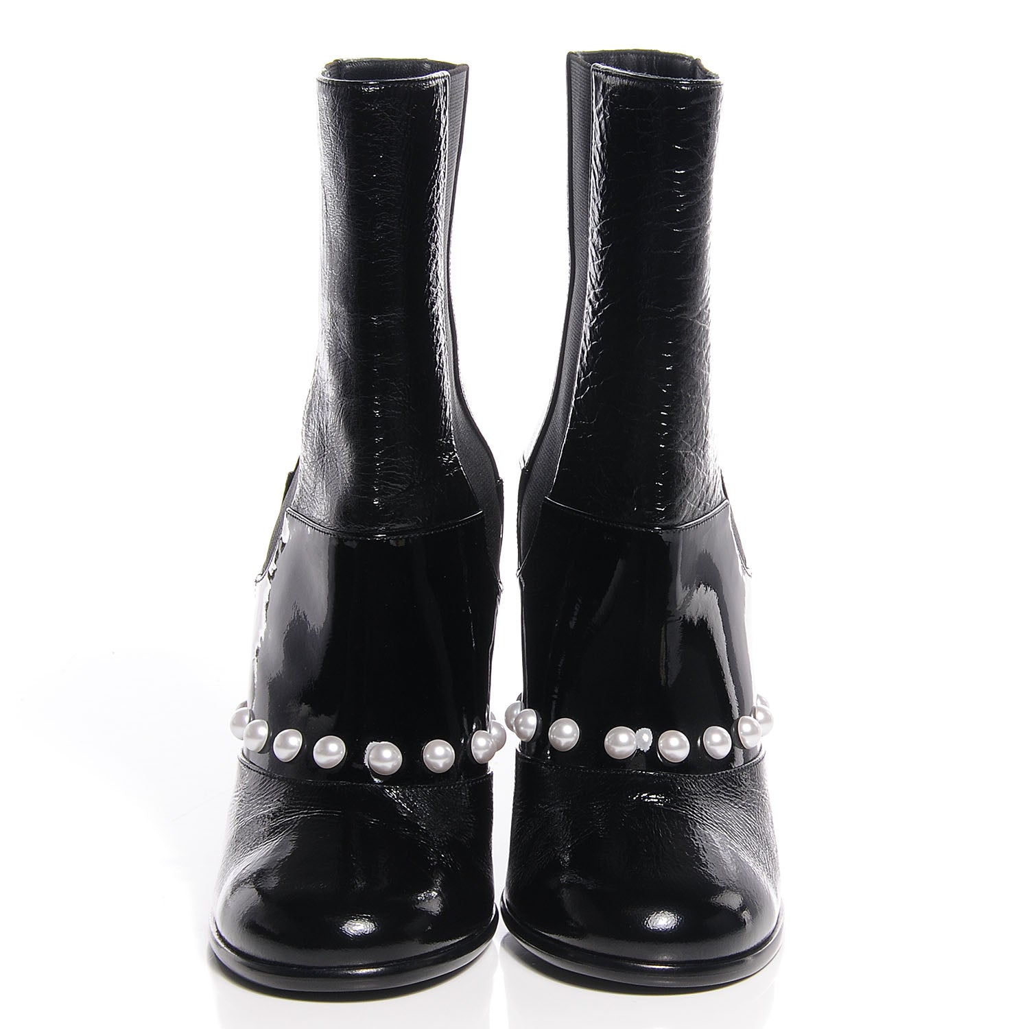 Chanel Patent Leather Pearl Elastic Boots 39 Black 2 of 7