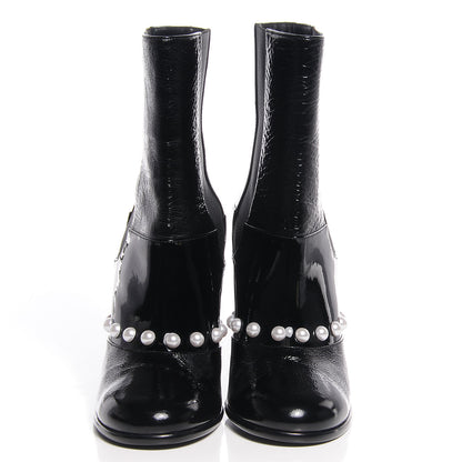 Chanel Patent Leather Pearl Elastic Boots 39 Black 2 of 7