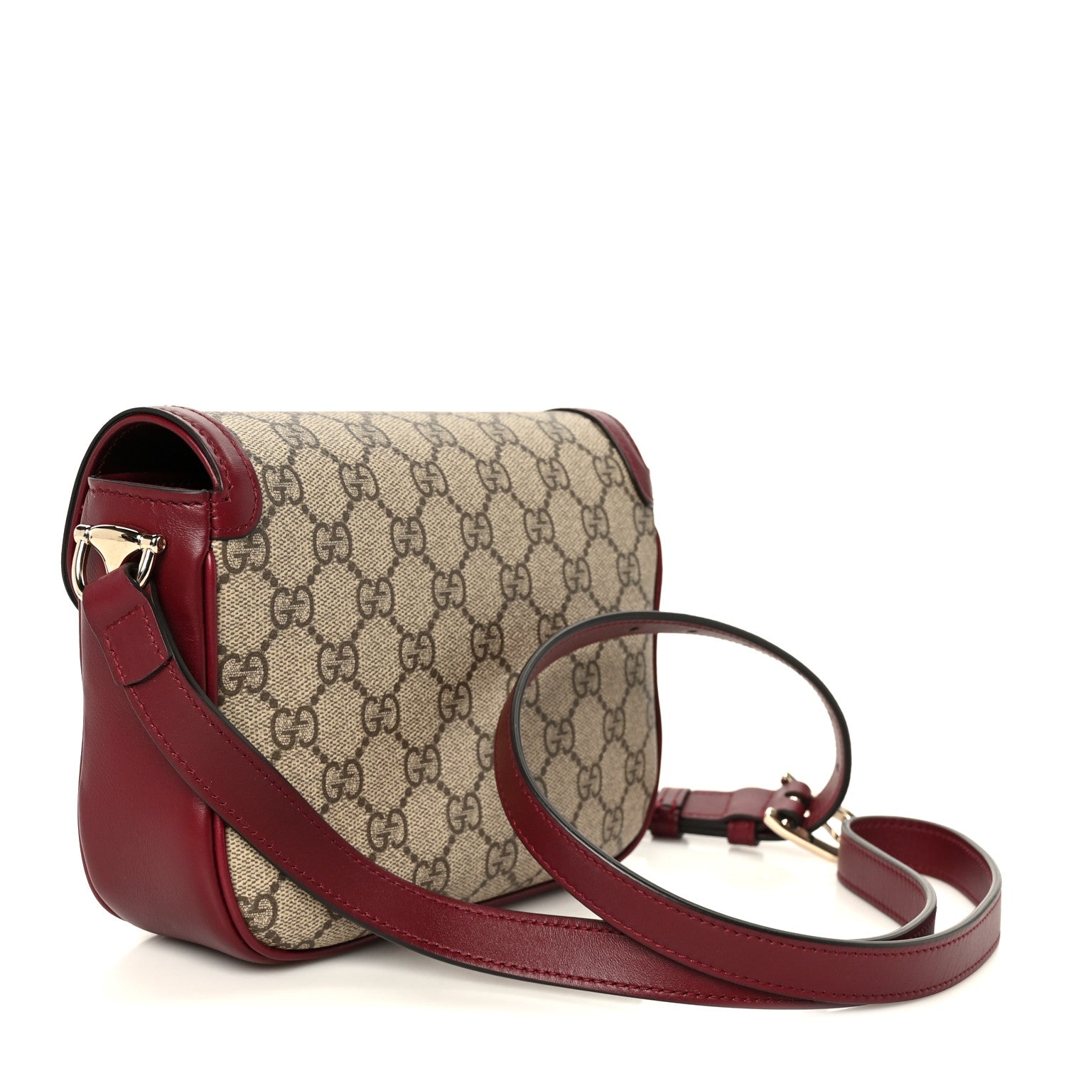 Gucci GG Supreme Monogram Horsebit 1955 Soft Small Shoulder Bag Beige Ebony Rosso Ancora 3 of 12