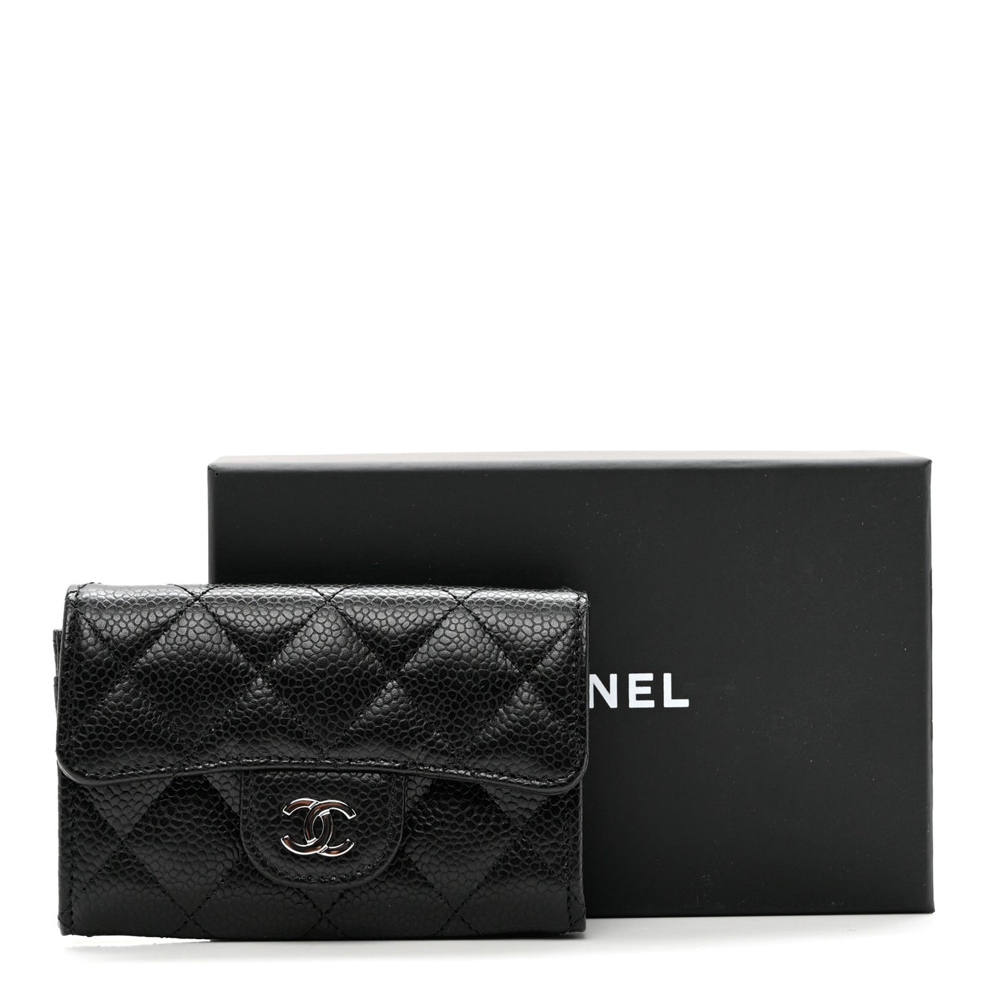 Caviar Quilted Flap Card Holder Wallet Black