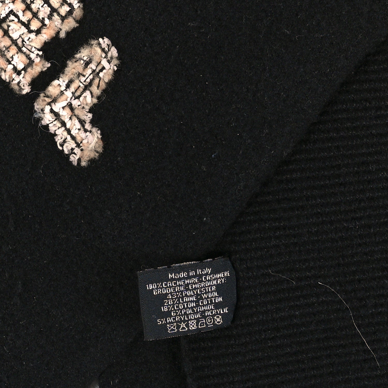 Chanel Cashmere Tweed Logo Scarf Black 3 of 3