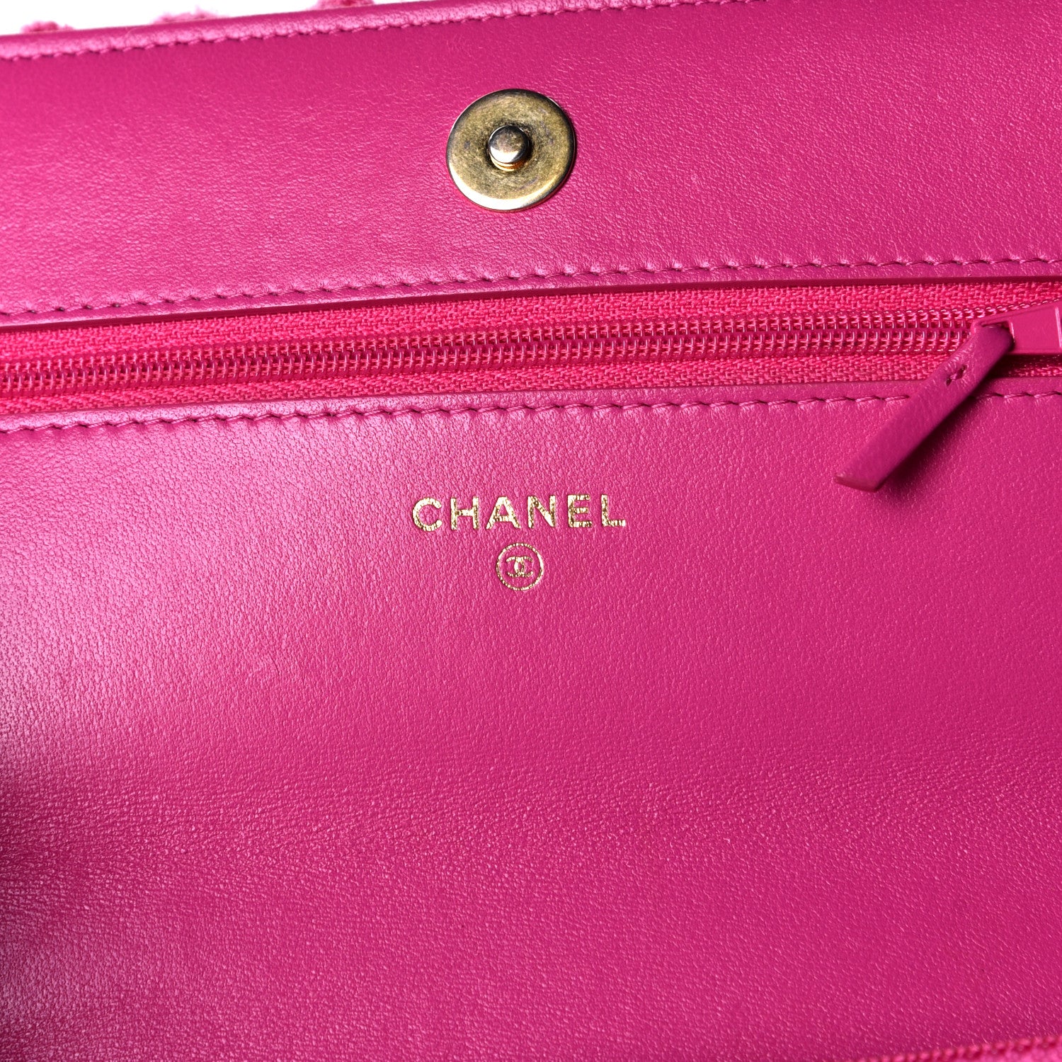 Chanel Wool Tweed Lambskin Quilted Chanel 19 Wallet On Chain WOC Fuchsia 5 of 10
