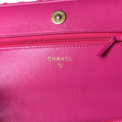 Chanel Wool Tweed Lambskin Quilted Chanel 19 Wallet On Chain WOC Fuchsia 5 of 10