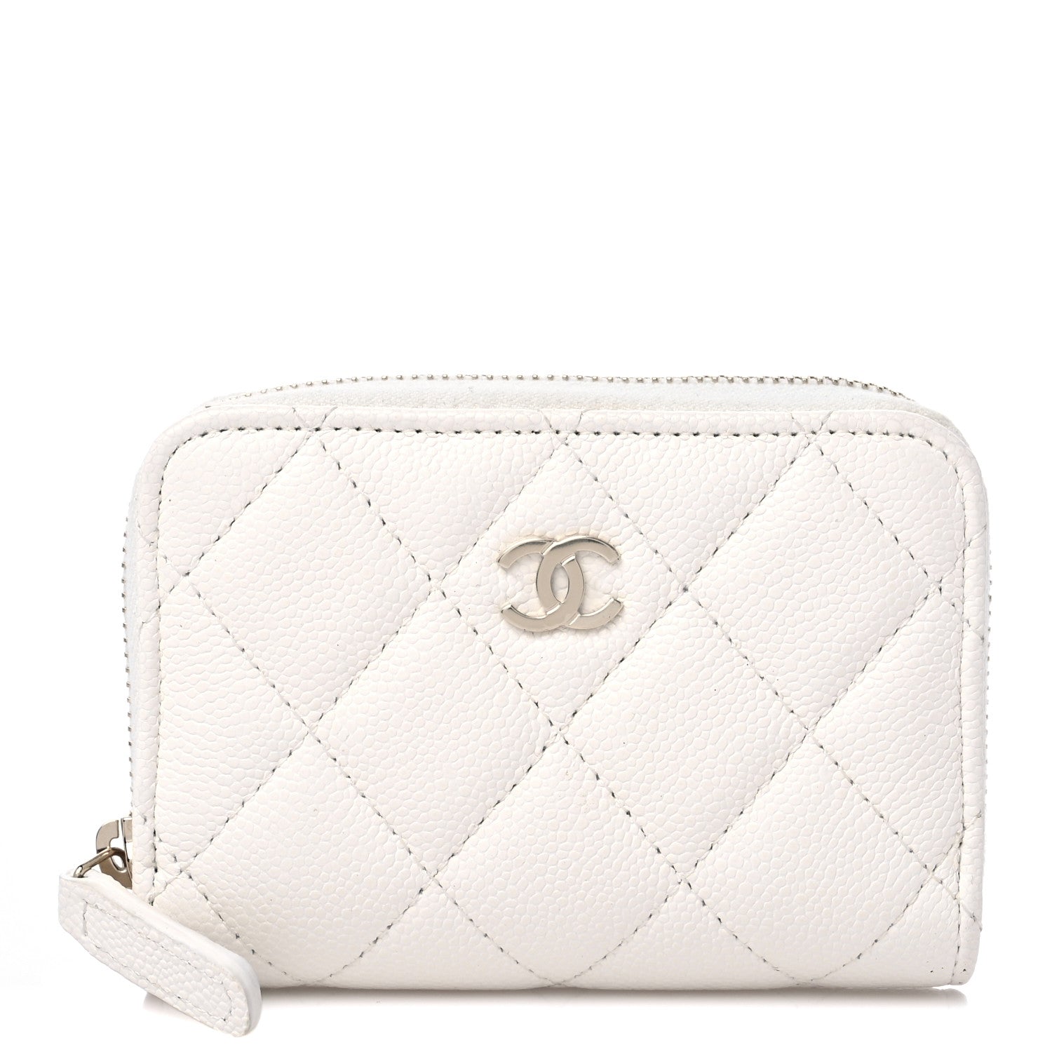 Chanel Caviar Quilted Zip Coin Purse White 1 of 8
