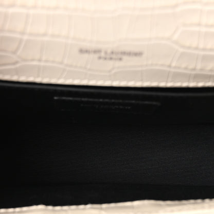 Saint Laurent Calfskin Crocodile Embossed Small Classic Monogram Kate Tassel Satchel Blanc Vintage 5 of 10