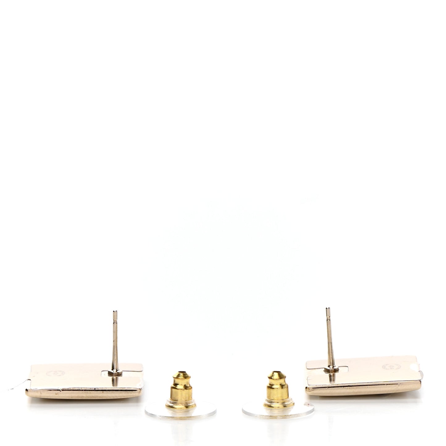 Metal Enamel CC Square Earrings Gold Black White