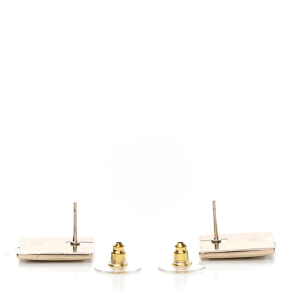 Chanel Metal Enamel CC Square Earrings Gold Black White 3 of 5