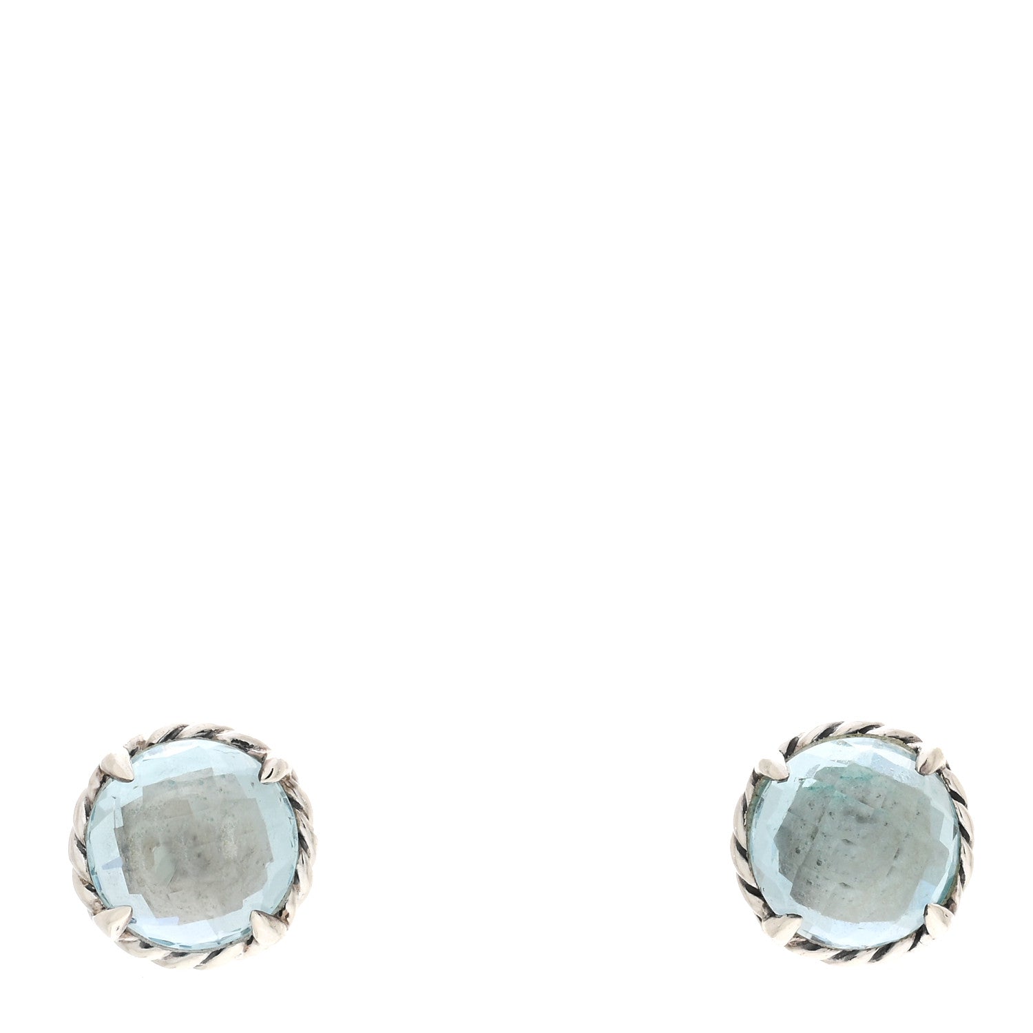 David Yurman Sterling Silver Blue Topaz 8mm Chatelaine Earrings 1 of 4