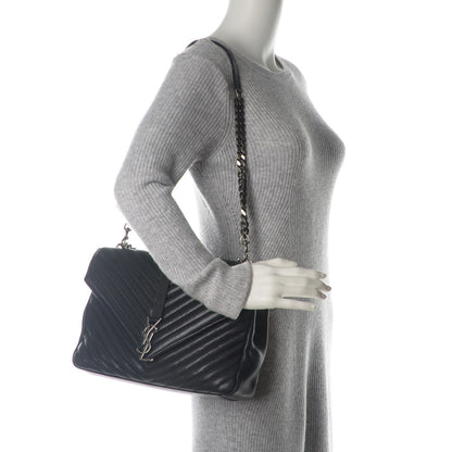Saint Laurent Sheepskin Matelasse Chevron Monogram Large College Satchel Black 2 of 7