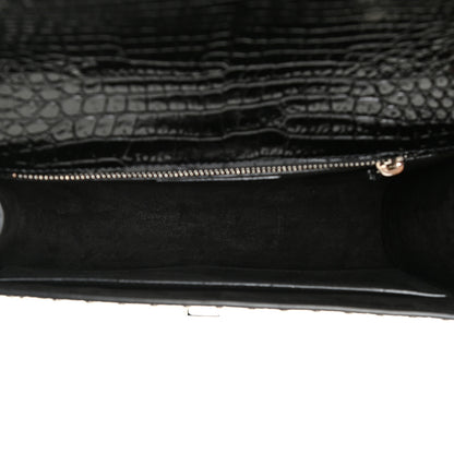 Saint Laurent Crocodile Embossed Calfskin Crystal Embellished Carre Satchel Black 9 of 16